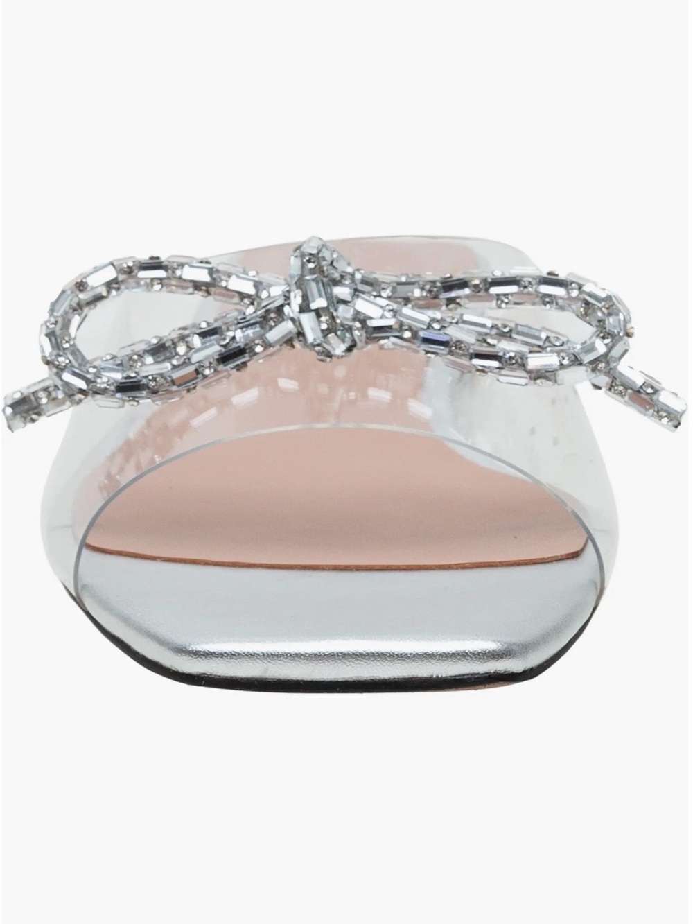 Linea Paolo “Leigh” Clear Slide Sandals Silver Crystal Bow & Nude Jelly Base - Picture 9 of 13